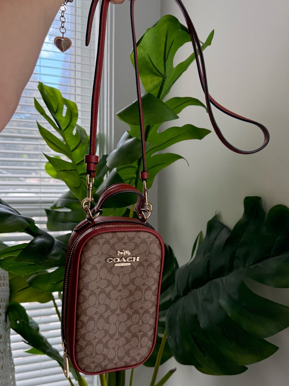 Coach Brown Signature Crossbody with Red Trim